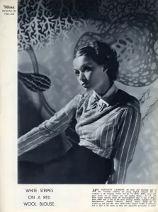 White Prints: Fashion page, White Stripes on a Red Wool Blouse