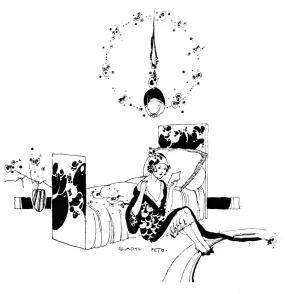 Sits Prints: Fashionable lady sitting beside her bed reading a letter