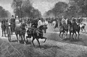 Rotten Prints: Fashionable riders in Rotten Row, Hyde Park, London