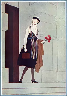 Fashion Prints: fashionable woman leaving War Office Fashionable woman leaving the War Office