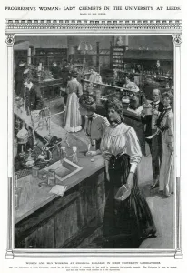 Science Prints: Female and male undergraduates in laboratory, July 1908