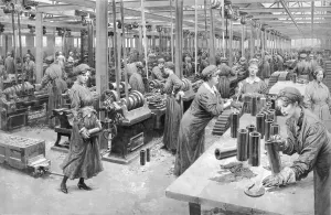 Matania Prints: Female munitions workers. By Fortunio Matania