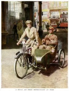 Cyclist Prints: Female WaC RAF motor-cyclist at work 1918