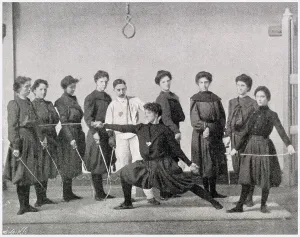 Sport Prints: A fencing class for women. Date: 1901