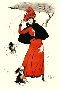Cecil Aldin Prints: One for Fido by Cecil Aldin - throwing snowballs