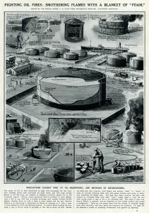 G H Davis Illustrations Prints: Fighting oil fires by G. H. Davis