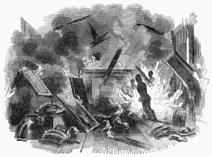 1844 Prints: Fire at Naworth Castle