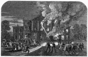Welsh Prints: Fire at Pengwern Hall, St. Asaph, Wales