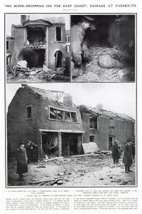 Houses Prints: The first German air-raid by three Zeppelins, dropped bombs in Yarmouth
