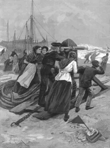 Wanted Prints: Fisher folk awaiting a boat, 1895