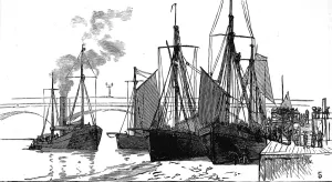 Fishing Prints: Fishing Smacks at Billingsgate, London, 1882