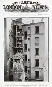 Paris Prints: A five-storey dwellings heavily damaged by a bomb by a zeppelin attack. Date: 1916