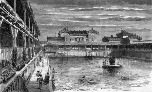 Austria Prints: Floating swimming pool, Vienna, Austria