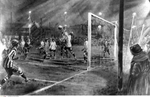 Lamps Prints: Football after dark: a match on the first association ground