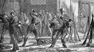 Armed Prints: Franco-Prussian War. Prussian soldiers destroying arms at Re
