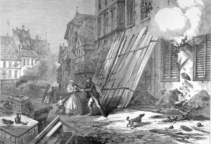 Surrounding Prints: Franco-Prussian War. The Streets of Strasbourg during the S