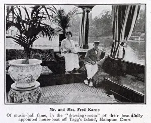 Room Prints: Fred Karno, music hall star, pictured in the well-appointed living room of his house-boat