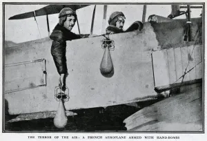 Airman Prints: French aeroplane with hand bombs, WW1