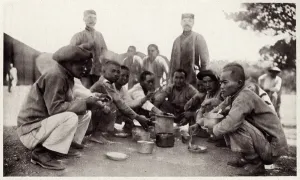 Camp Prints: French colonial soldiers preparing a meal 1916