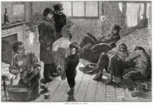 Paris Prints: French Communists in London, living crowded together in basic lodgings. Date: 1872
