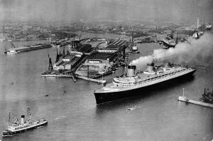 May Prints: French Liner Normandie leaving Le Havre, May 1935