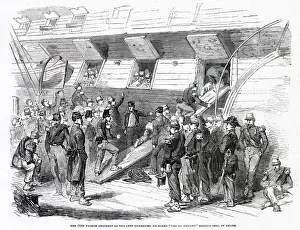 1850s Prints: French soldiers of the 48th Regiment of the Line embark aboard the English ship