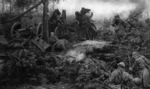 Firing Prints: French soldiers, with bayonets fixed, capture a German Field