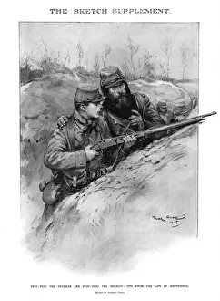 Older Prints: French soldiers - an old hand and new recruit by Georges Sco