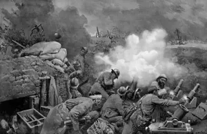 Matania Prints: French trench artillery in action by Matania, WW1
