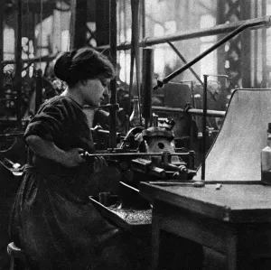 Bench Prints: French woman in a munitions factory, making parts for arti