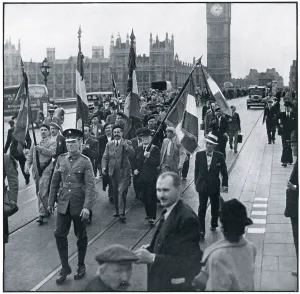 March Prints: Frenchmen marching in London after enlisting 1939