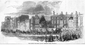 : Funeral procession of Sir Robert Peel leaves Cambridge House