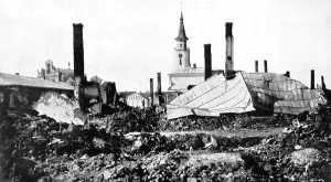 Gunners Prints: A Galician town shelled by Russian gunners, sparing the churches and public buildings