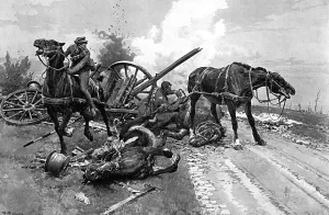 Matania Prints: Gallipoli - bringing in horses by Matania, WW1
