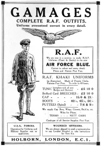 Advertisements Prints: Gamages advertisement, RAF outfits in air force blue