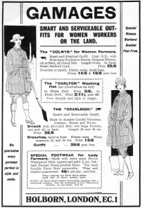 Department Prints: Gamages outfits for women workers on the land, WW1
