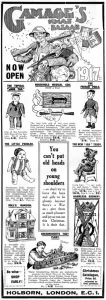 Gamages Prints: Gamages Xmas bazaar advertisement, WW1