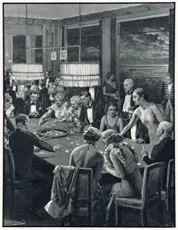 Table Prints: Gambling taking place on a terrace on a summers evening in Monte Carlo. Date: 1934
