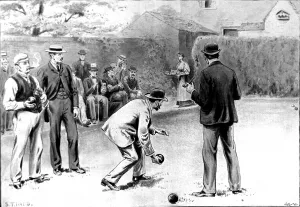1895 Prints: Game of Bowls in an English Suburban Garden, c. 1895