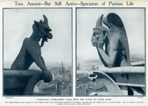 Dame Prints: Two gargoyles on Notre Dame Cathedral, Paris