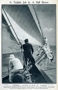 Yachting Prints: Gathering headsail on board Hamburg at Cowes, IOW