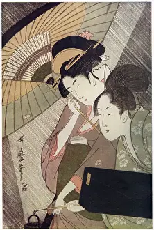 Evening Prints: A Geisha, carrying her music in her obi