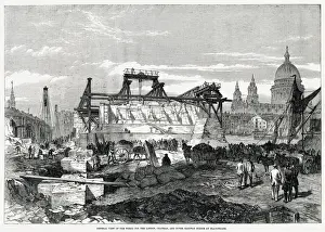 Works Prints: General view of the works for the London, Chatham and Dover railway bridge at Blackfriars