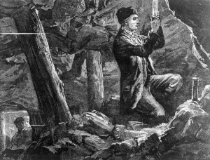 March Prints: George Stephenson experimenting with the safety lamp in a mi