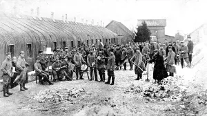 Camp Prints: A German band, with top-hatted conductor, in an enemy camp at the front