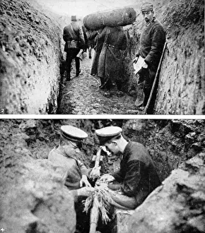 Communication Prints: A German communication trench, mending an underground cable