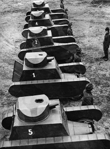 Vehicles Prints: German dummy tanks on parade, 1932