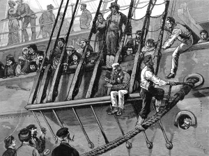 1881 Prints: German Emigrant Ship in Southampton Docks, Great Britain, 18