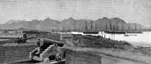 Prints of Engraving showing a squadron of German Navy ships at anchor in the harbour of Port Louis, Mauritius, 1885 November Prints: German Navy Ships in Port Louis, Mauritius, 1885