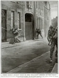 Entering Prints: German soldiers entering Liege, Belgium, 1914